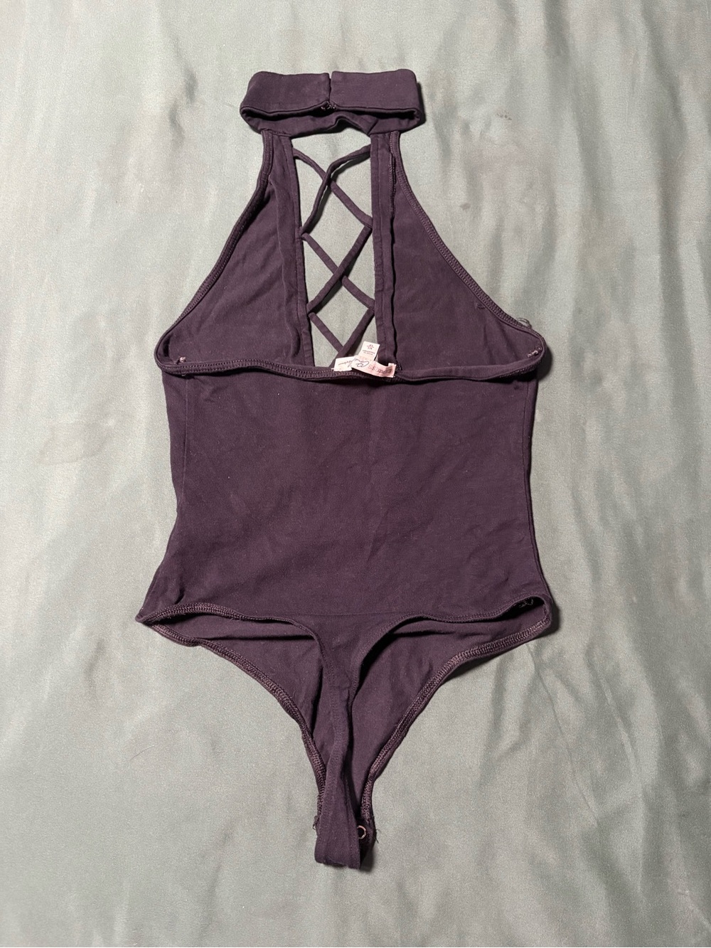 Express Purple Halter Bodysuit with Lattice Back